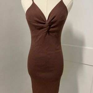 Elegant Brown Knitted Bodycon Dress
